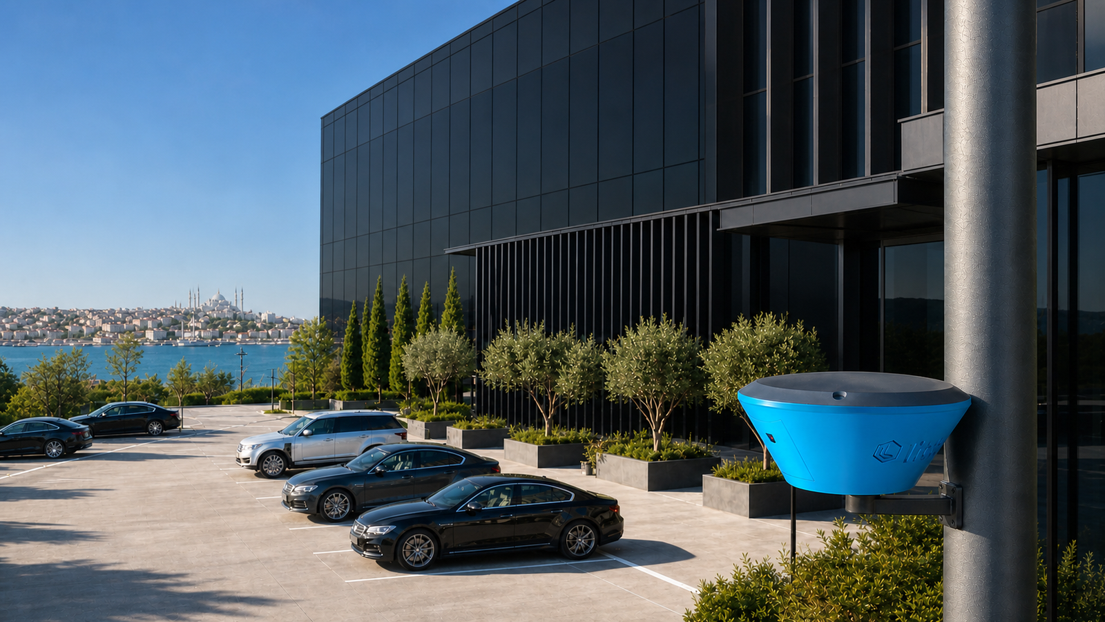 lith donanımının kurulu olduğu şehir manzaralı otopark